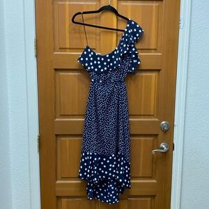 A New Day One Shoulder Polka Dot Midi Dress